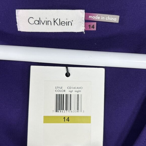 Calvin Klein NWT Womens 14 Purple Sleeveless Cascading Ruffles Dress Stretchy - Picture 12 of 15